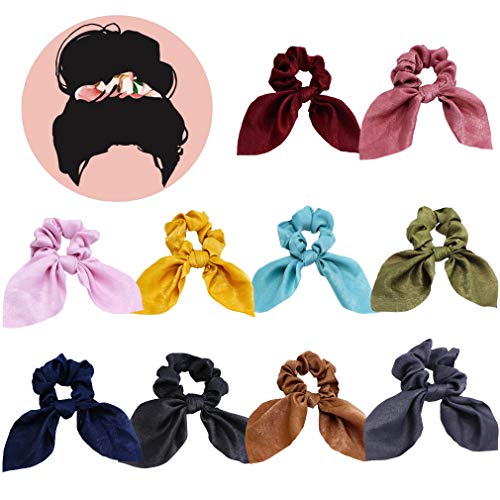 6pcs Hair Scrunchies Chiffon Elastic Hair Bands Bowknot Pearls Hair Ties Ponytail Holder Silk Scrunchy Women Rope Hair Accessories (10 PCS, Solid Colors) - Thumbnail 6