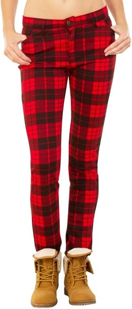 red tartan skinny trousers