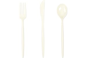 Supernal 180pcs Plastic Silverware Heavy Duty Ivory Plastic Utensils Cutlery Disposable Beige Plastic Cutlery Include 60 Plastic Forks,60 Plastic Knvies,60 Plastic Spoons for Party,Wedding