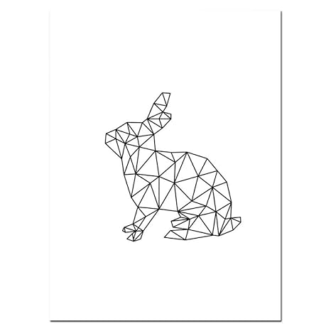 Picture Printing On Canvas Black Line Geometric Animal Rabbit