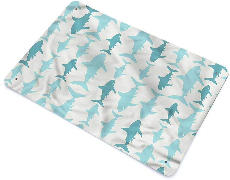 GugeABC Retro Tin Signs Sea Animals Wall Decorations for Restaurants Swimming Sharks in Sea 12" W x 8" H