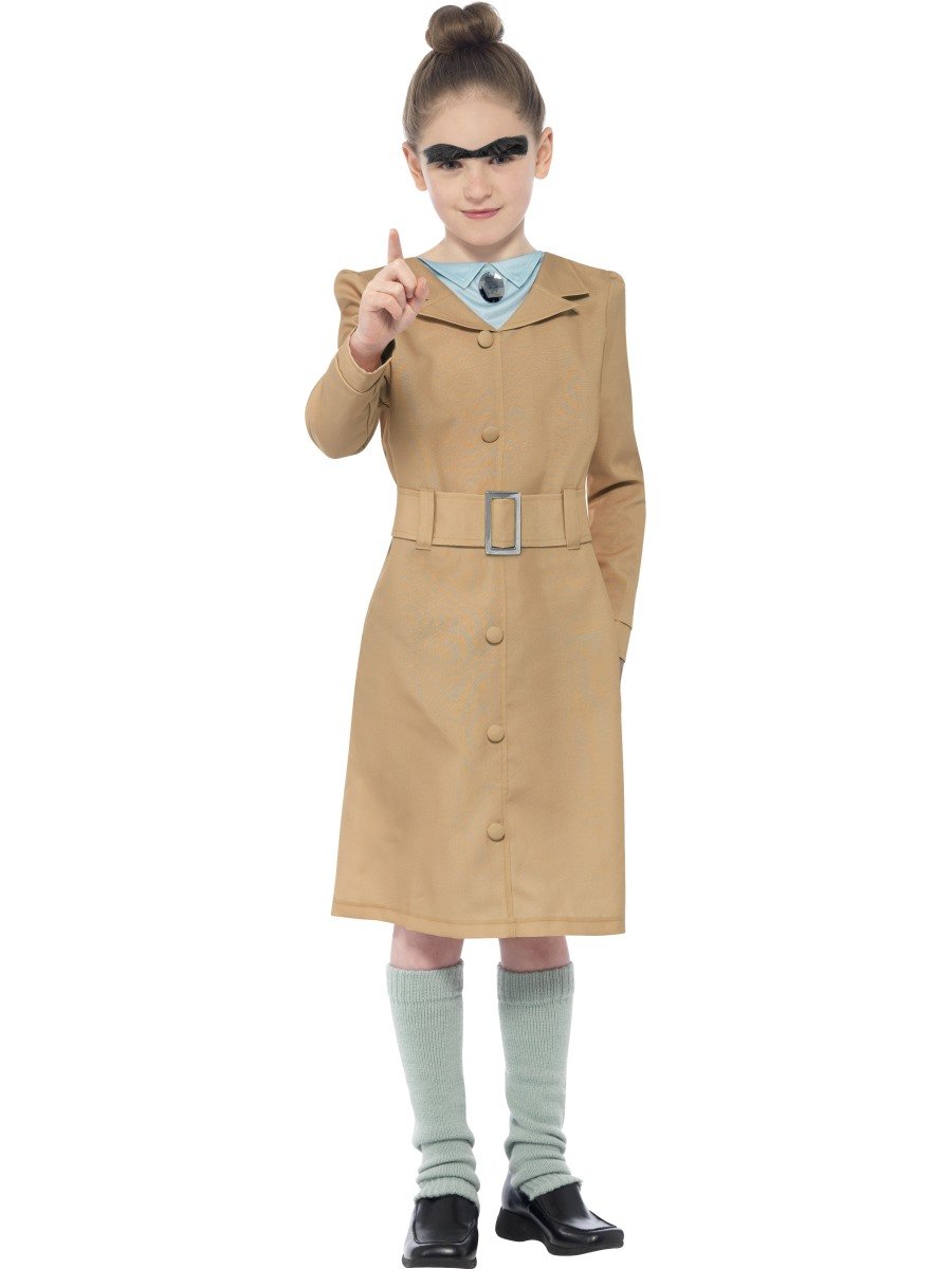 Smiffys Roald Dahl Miss Trunchbull Costume, Beige with Dress, Leg Warmers & Eyebrow, Officially Licensed Roald Dahl Fancy Dress, Child Dress Up Costumes