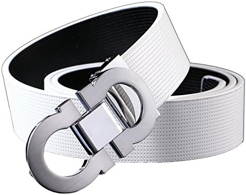Onlybaby Reversible and Adjustable Men's Leather Belt with Double Shiny Buckle 110cm Waist 28-42 White-Sliver