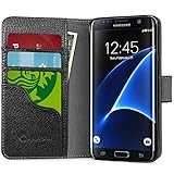 Galaxy S7 Edge Case, [Wallet Case] SupcaseKickStand Samsung Galaxy S7 Edge Case 2016 Release [Kickstand] Leather Cover with Credit Card ID Holders (Black)