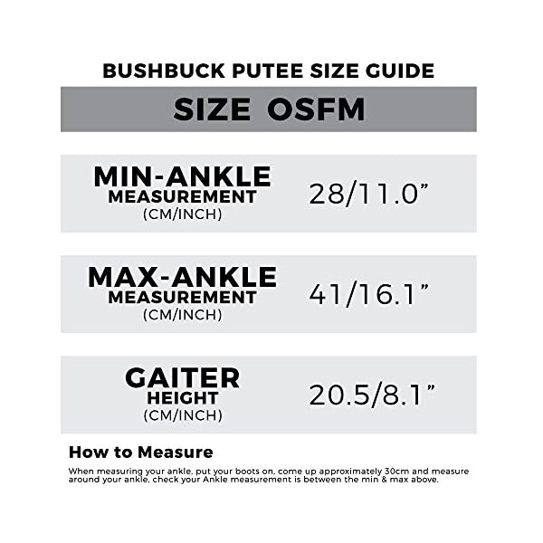 Putee-Hiking-Boot-Gaiters-by-Bushbuck–Silent-Tough-Water-Repellent–Keep-Water-and-Debris-Out-Protect-Against-Sharp-Rocks-Bush–For-Backpacking-Hunting-and-Climbing-OSFM