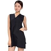 Luxshiny V-Neck Mesh Back Apron Sleeveless Hairdresser Smock with Front Pockets Professional Salon Workwear Protective Stylist Apron for Hairdresser Barber Use