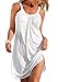 Women's Fashion Spring Summer Pure Color Beach Mini Sundress Medium White