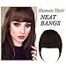 Clip in Human Hair Fringe with Temple Front Neat Bangs Hair Extension Thick Full Tied Bangs Flat Fringe Hair Piece for Women One Piece #02 Dark Brown