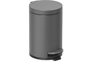 Cesun 1.2 Gallons Small Gray Trash Can, Bathroom Garbage Can with Lid and Foot Pedal, Mini Round Wastebasket for Bathroom, Bedroom, Office, 4.5 Liters / 1.2 Gallons, Gray