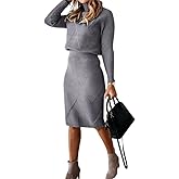 CHOUYATOU Women's Casual 2 Piece Outfits Turtleneck Cable Knit Sweater and Bodycon Skirt Sets