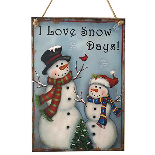 LUOEM Holiday Christmas Hanging Door Decorations Wooden Wall Sign Decorative Plaque Hanger (I Love Snow Days)