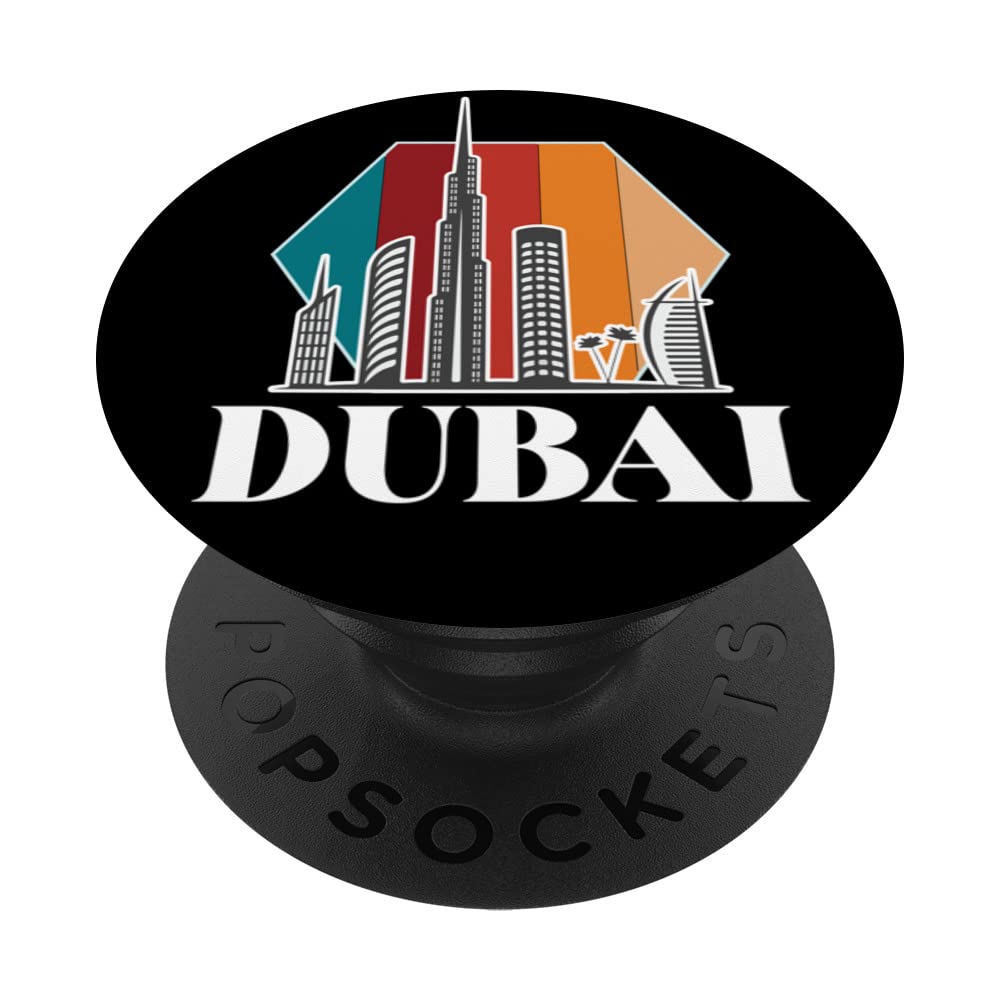 Dubai Retro Skyline Burj Khalifa United Arab Emirates PopSockets Swappable PopGrip