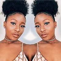 Synthetic Short Afro Ponytails for Black Hair YEBO African American Curly Pony Tail Hair Pieces(1B)