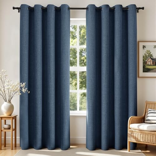 Joydeco Blackout Curtains 72 Inches Long 2 Panels Burg, Room Darkening Curtains for Bedroom, 100% Black Out Textured Thermal Drapes Privacy Protection 2 Panels Set(W52 x L72 Inch, Navy Blue)
