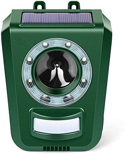 Cowiewie Répulsif pour chat étanche à ultrasons avec alimentation solaire 5 modes Répulsif contre les martres et les chats pour jardin, contre les chats, les chiens, les martres, les hérons, les