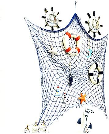 Decorative Fish Net Mediterranean Style with Shell Wall Decoration Net for Home Party Room Decoration 1.2Meters Blue 1PC