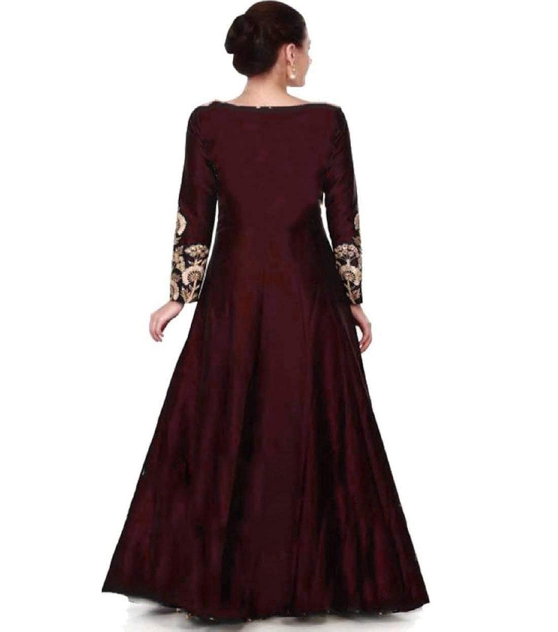 gloxi fashion women's maroon tapheta silk gown