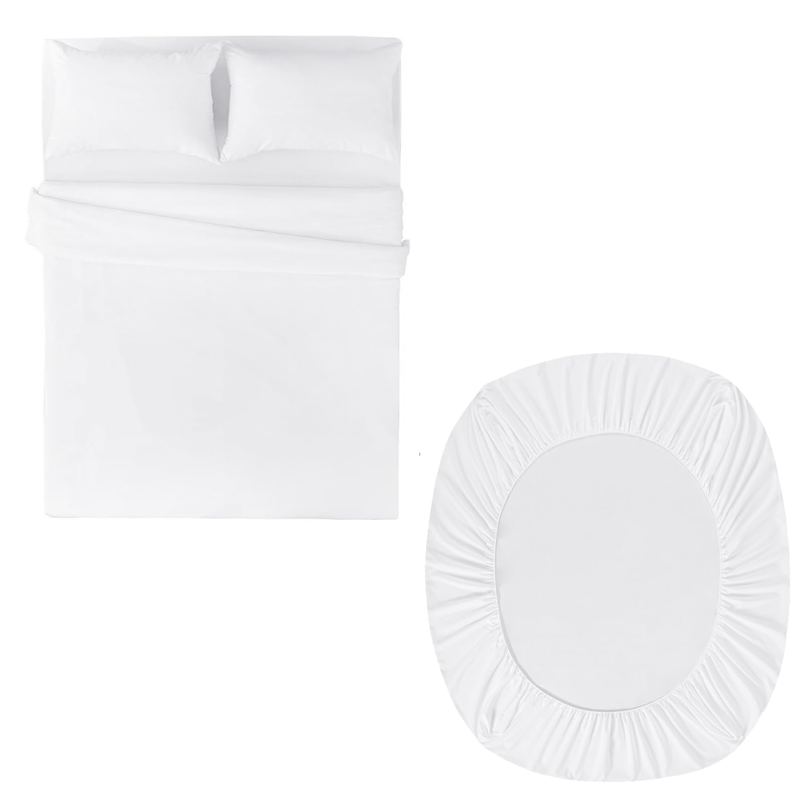 Aisbo King Duvet Set with Sheet - White 4 Pieces Microfiber Bedding Set for Kingsize Bed, Includes Duvet Cover, Fitted Sheet and Pillowcases