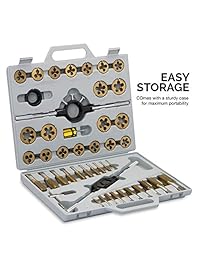 Neiko 00916A SAE Pro Grade, juego de terrajas y machos de terraja de titanio de diámetro grande (45 unidades)