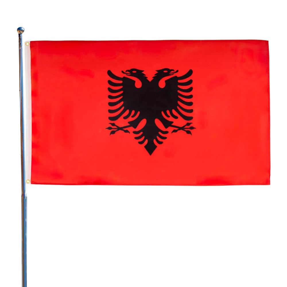 5ft x 3ft Albania Flag 90 * 150cm Albania National with Two Brass Grommets Large Flag of for Festival Party Sport Events Gardens Home Indoor and Outdoor Decoration