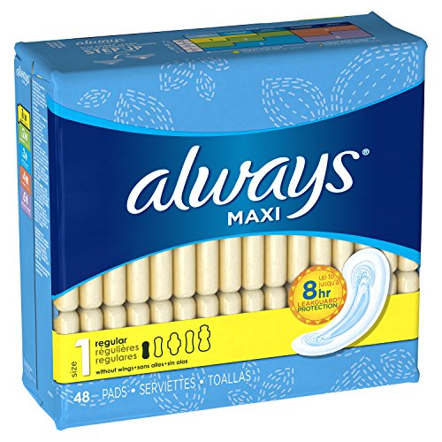 Always Maxi Unscented Pads without Wings, Regular, 48 Count