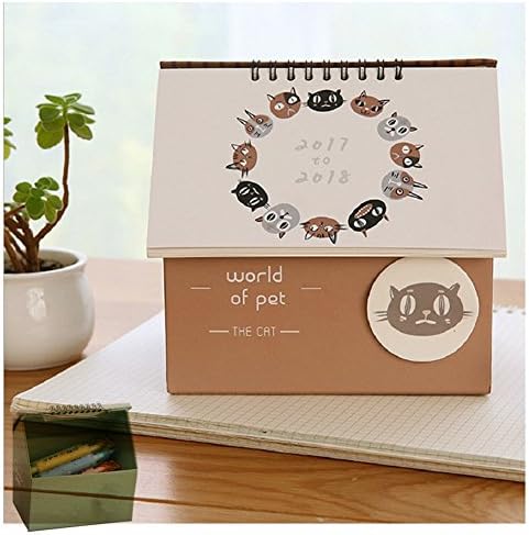 DAYNECETY Desktop Organisers Calendars Box House Spiral Desk Top Calendar Desk Pen Storage Box Double Use2018 (Cat-pattern)