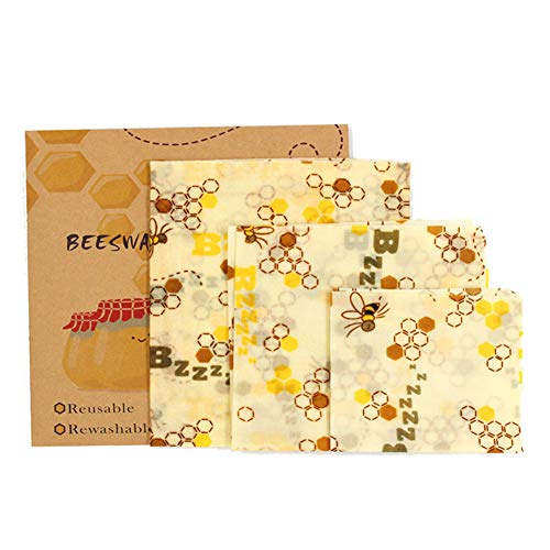 Beeswax Food Wrap-3 Pack Reusable Bees Wax Cover Paper Wraps for Food Storage,Eco Friendly Plastic Free Beeswrap Set,Small,Medium&Large Bee Sandwich Wrap Washable Bowl Covers for Home&Outdoors (Bee)