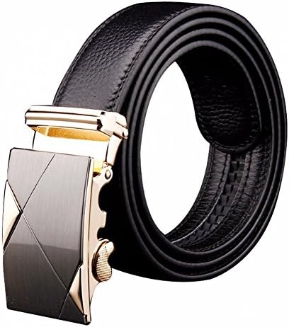 Men's Leather Belt Sliding Buckle 35mm Ratchet Belt Black