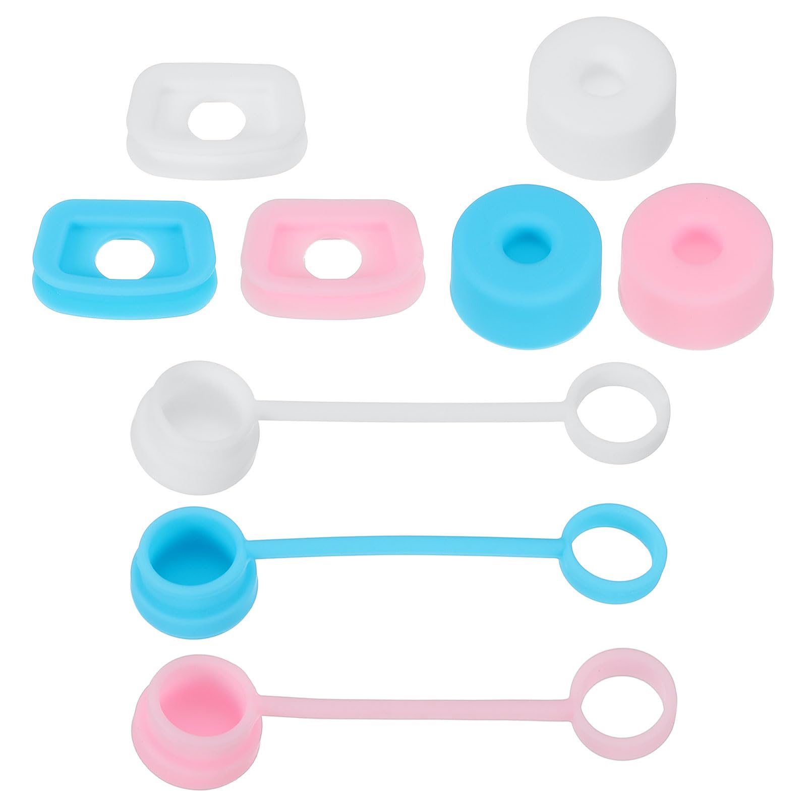 PATIKIL Silicone Spill Stopper for Straw Cup 1.0 40oz/30oz, Set of 9 Tumbler Accessories Including 3 Straw Cover Cap, 3 Square Spill Stopper and 3 Round Leak Stopper, White/Pink/Blue