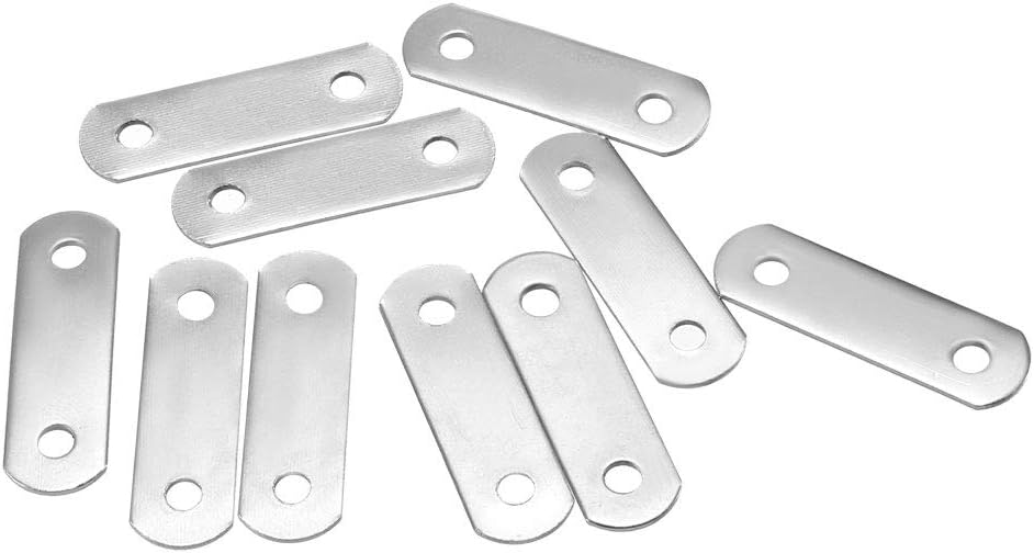 Sourcingmap Repair Plate, 34mmx10mm, Flat Fixing Mending Corner Brace Bracket Connector, Pack of 10, Silver, 34mm x 10mm