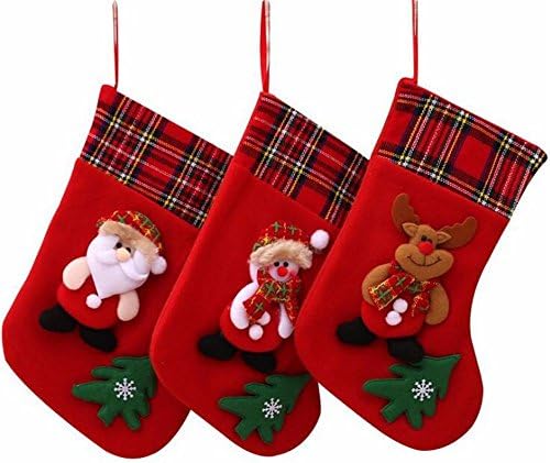 3 PCS Personalized Christmas Stockings,3D Applique Style Toys Stocking
