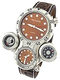 YouYouPifa Classy Double Movement 4 Dial Stainless Steel Case Leather Strap Quartz Watch (Brown)