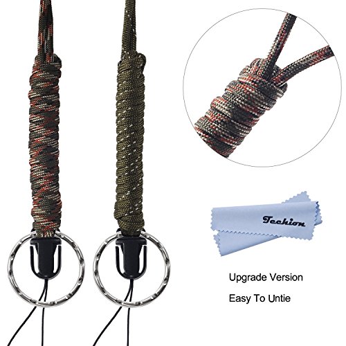 Techion 2 PACK [25 Inches] Strong Paracord Survival Lanyard Necklace with Split Ring & Clip for Keys & ID holders [Quick Release/Easy Disassemble](Camouflage)