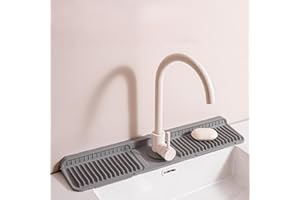 FOXOGO Kitchen Sink Splash Guard, 17.7 x 5.5 inch Silicone Faucet Drainer Pad Faucet Splash Guard for Kitchen Sink (Dark Grey