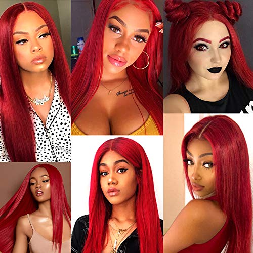 MSCOCO Hair Brazilian Straight Hair Wigs with Baby Hair for Black Women Red Color 13x6 Lace Front Wigs Human Hair Pre Plucked 150% Density Colored Wigs for Black Women (24 inch) - Thumbnail 6