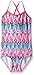 Kanu Surf Girls' Layla Beach Sport Banded 1 Piece Swimsuit, Candy Pink Chevron, 14