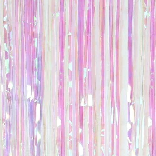 RUNYUU Metallic Tinsel Foil Fringe Curtains Photo Backdrop Wedding Decor (3.2 ft x 9.8 ft) Photo Backdrop for Birthday Party Wedding , Bachelorette Party Decor (1 PC, Multicolor)