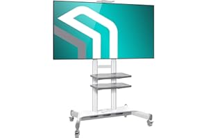ONKRON Mobile TV Stand for 50" - 86" TVs up to 200 lbs - Adjustable TV Stand Portable - max VESA 800x500 - Tall TV Stand with Wheels/Mobile TV Cart Rolling TV Stand on Wheels White