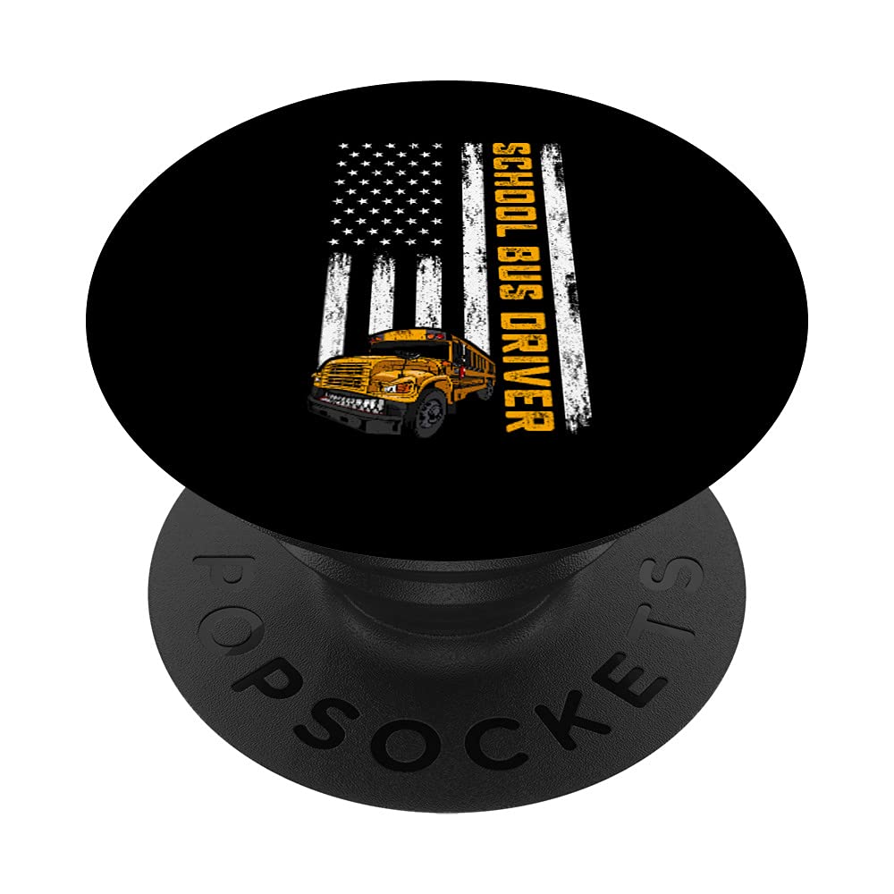 American Flag School Bus Driver - USA Flag Bus Driving PopSockets Swappable PopGrip
