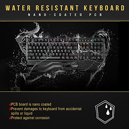 Bloody Gaming B975 Light Strike Optical Gaming Computer Keyboard |Instant Actuation | Spill-Resistant Design | RGB LED Backlit Keyboard | Tactile & Clicky Feedback | Ergonomic Detachable Wrist-Rest