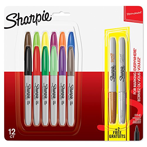 Sharpie Permanent Markers, Fine Tip Pack of 12+2
