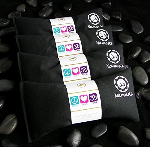 Happy Wraps Namaste Yoga Eye Pillows – Lavender Eye Pillows for Yoga – Weighted Aromatherapy Eye Pillow Mask for Yoga – Stress Relief and Relaxation Gifts Hot Cold Therapy – Set of 4 – Black Cotton