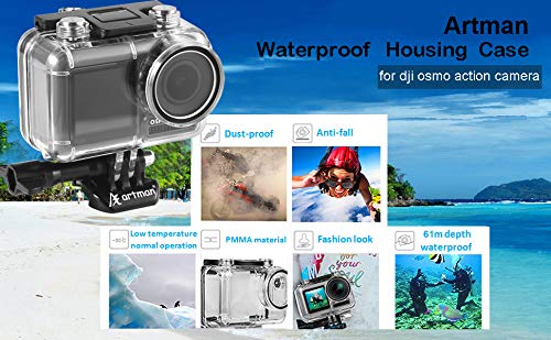 Artman Waterproof Housing Case for DJI Osmo Action Camera Diving Protective Case/Housing/Shell 200ft/61M with 12pcs Anti Fog Inserts and One Portable Pouch for Storage