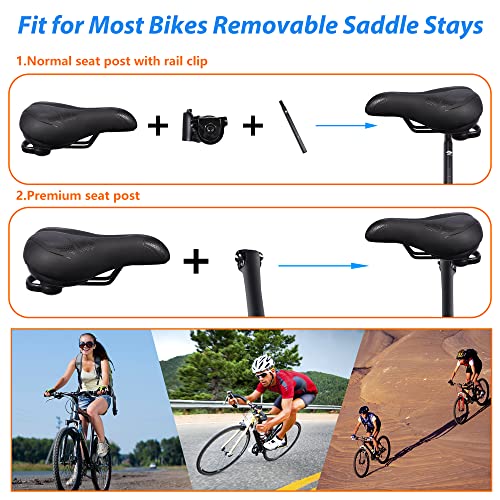 TJINHEZ Fahrradsattel, Hohl Ergonomisch Fahrrad Sattel, breiter, weicher, komfortabel, Wasserdicht und stoßdämpfend Fahrradsattel Herren Damen