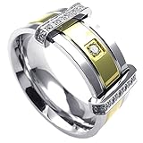 KONOV Mens Cubic Zirconia Stainless Steel Ring, Classic Wedding Band,