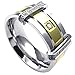 KONOV Mens Cubic Zirconia Stainless Steel Ring, Classic Wedding Band, Gold Silver