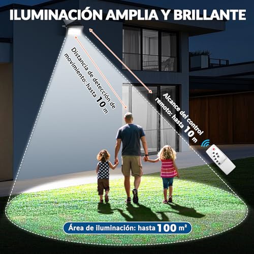 FASENZA Lámpara Solar Exterior: 2000 Lúmenes, 6500K, Batería 4400mAh, Carga 6h Iluminación 12h, 4 Modos de Luz, IP65 Impermeable para Jardín, Patio, Garaje, Granero, 2 Años de Garantía, 2 Paquetes