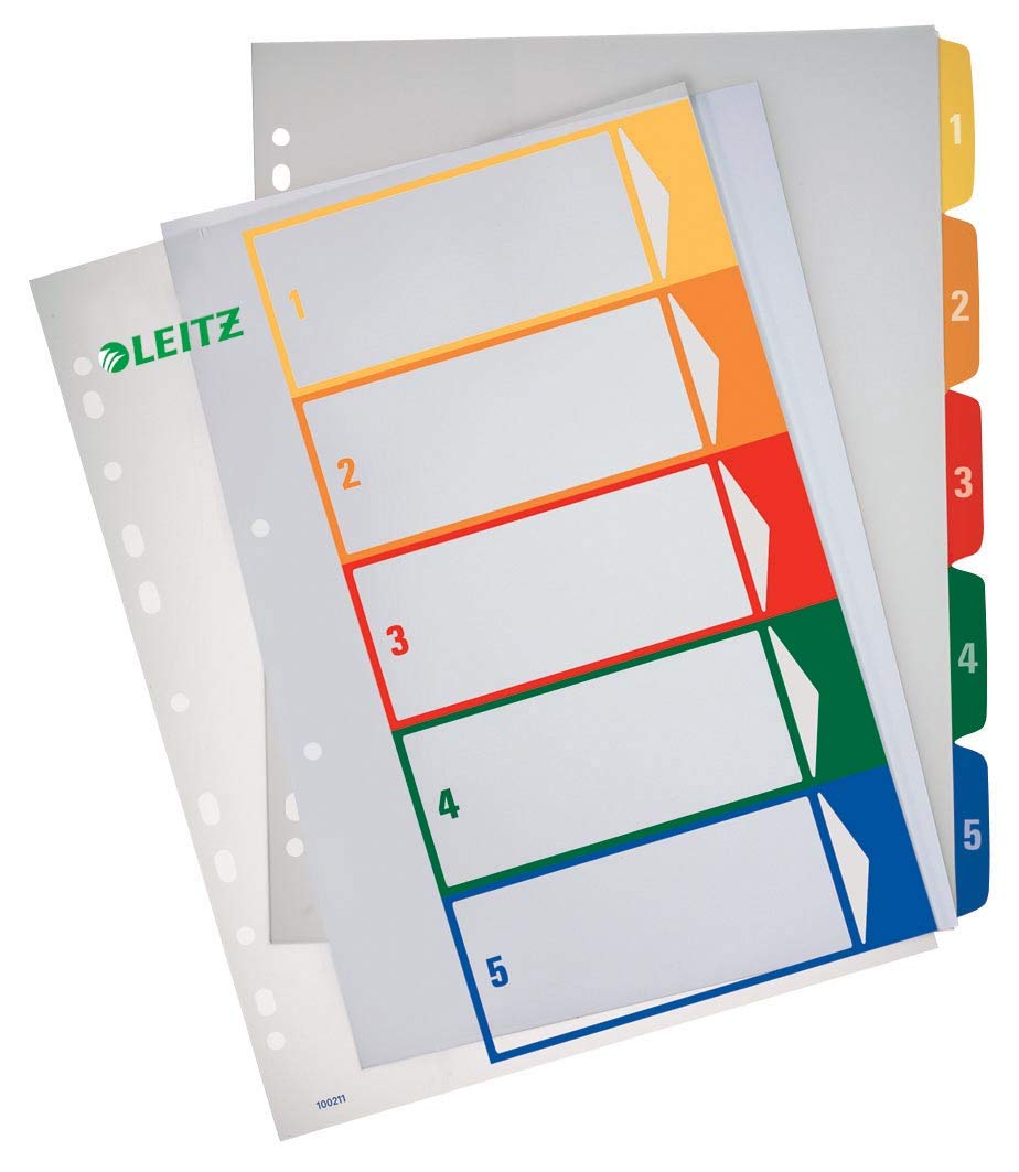 Leitz A4 1-5 Index, PC-Printable, Heavy Duty Plastic, Standard colours - White/Multicolour