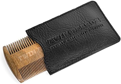 Twin Beards 100% Sandalwood Beard Comb with PU Leather Slipcase