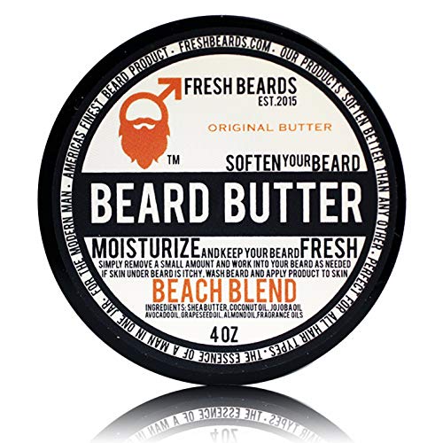 Beach Blend Beard Butter - Coconut & Lemongrass Fragrance - Scented Mens Beard and Mustache Conditioner - Soothing Anti-Itch Moisturizer and Softener for Healthy Beard Growth